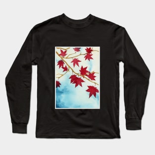 Red Maple Tree Nature Forest Wood Leaves Watercolor Long Sleeve T-Shirt